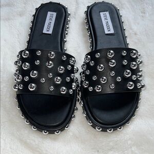 Steve Madden Black and Silver Studded Sandals